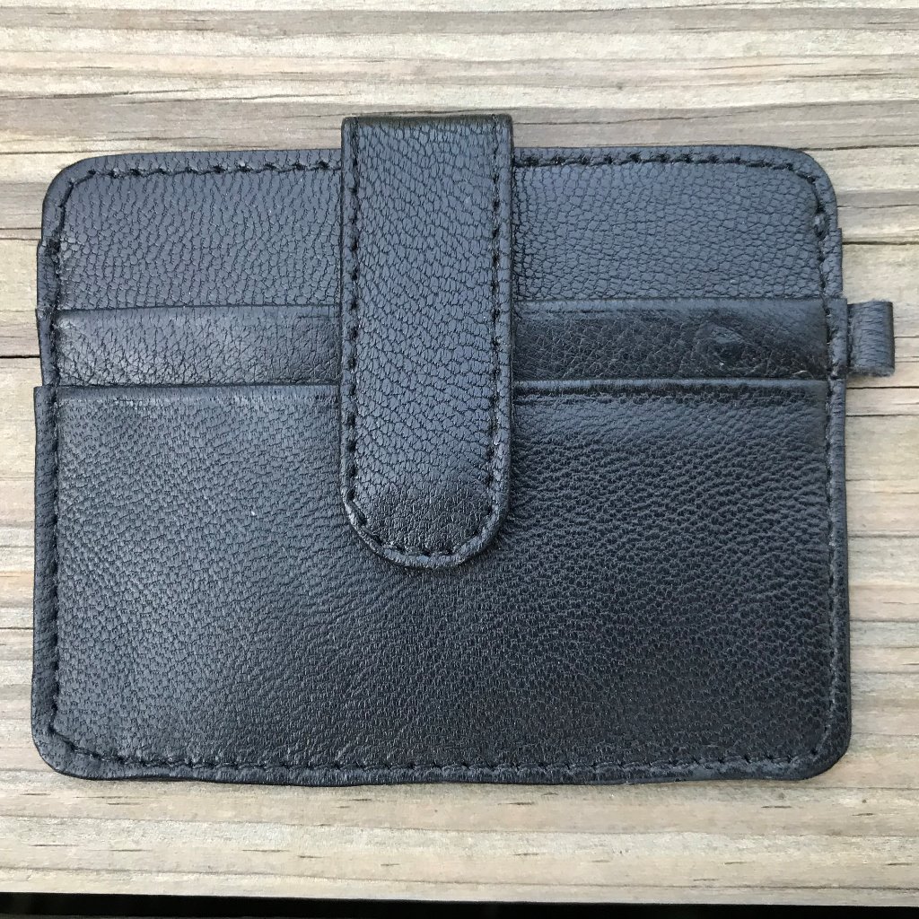 Handmade Card Holder Black Genuine Leather Mini Pu